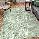 5x7 Sage Green Modern Abstract Area Rugs for Living Room, Washable Rugs for Nursery Bedroom, Non-Slip Minimalist Neutral Wave Striped Rugs for Playroom Boys, Throw Accent Rug Carpet for Dining Room