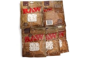 RAW Natural Unrefined Cotton Slim Filters, 6mm, 5 x 200 Pack, Total 1000 Filters