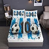 Soccer Ball Prints Fitted Sheet Set Hand-Drawn Sports Series Football Fans Bedding Set | with Fitted Sheet and 2 Pillowshams(3pcs) or Comforter(4pcs) (A,Twin-3PCS)