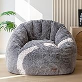 MAXYOYO Giant Bean Bag Chair, Oversized Bean Bag Couch for Adults and Kids, Faux Fur Shell-Shaped Large Chair with Filler, Stuffed Big Accent Sofa Lounge Floor Sofa for Reading, Dark Grey, Standard