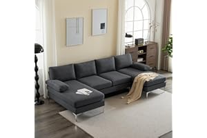 Karl home Convertible Sectional Sofa 110" U-Shape Sofa Couch 4-Seat Couch with Chaise Fabric Upholstered for Living Room, Apartment, Office, Dark Gray