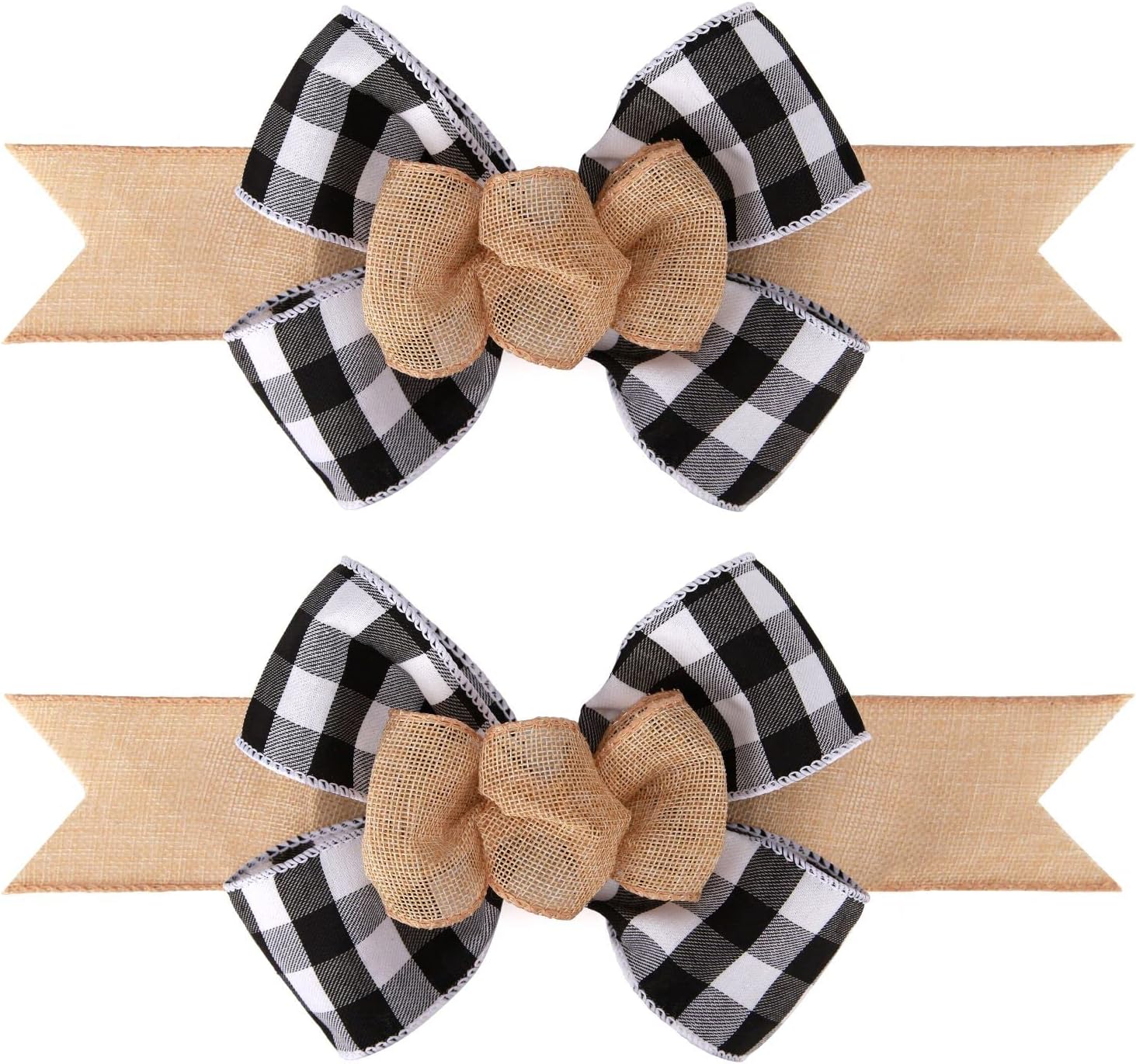 Bows & Ribbons - Meseey 2 Pcs Black and White Buffalo Plaid Wired Ribbon Handmade Premade Burlap Bows for Wreaths Tree Decorations Gift Wrapping Outdoor Decoration (Black and White Plaid)