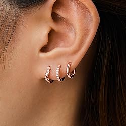 Inerney Rose Gold Huggie Hoop Earrings Set for