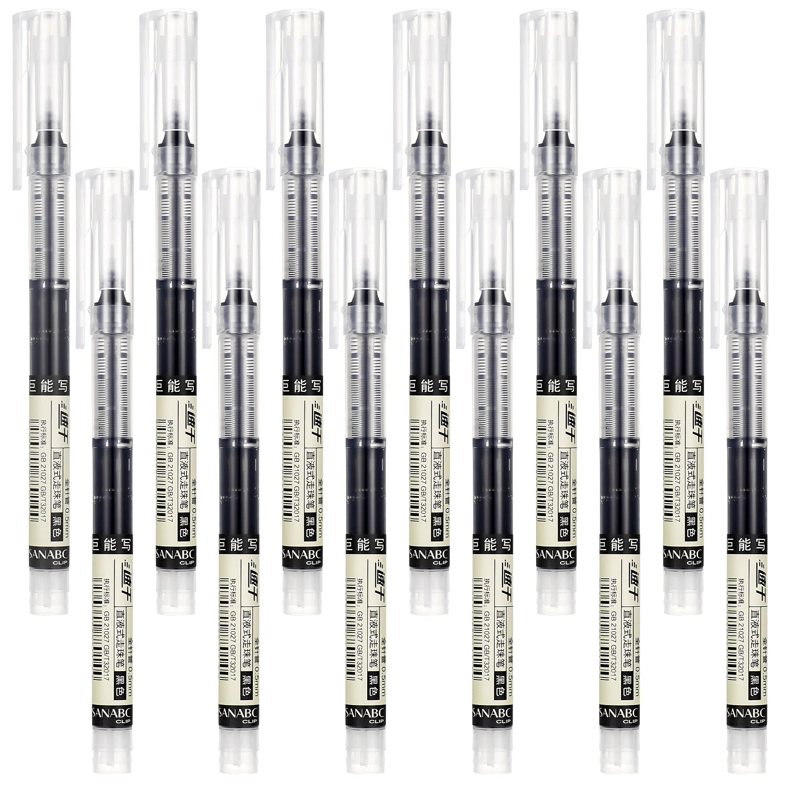 12-Piece Rollerball Pens - Black, 0.5mm Fine Point, Quick-Drying, Gel Ink, School & Office