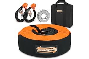 ZOSTERA Tow Strap Heavy Duty Recovery Rope Towing Strap with Loops 30 ft x 3 in, Snatch Strap Lab Tested 35,000lb Break Strength with Synthetic Soft Shackle Snatch Recovery Ring Carry Bag