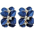 Navachi 18k Gold Plated White Crystal colorful Enamel Leaves Flower Omega Back Earrings