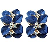 Navachi 18k Gold Plated White Crystal colorful Enamel Leaves Flower Omega Back Earrings