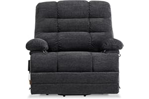 Irene House 9505L Big Tall Man Power Lay Flat Lift Recliner Extra Large Oversized Wide Heat Massage Dual Motor Up to 500 LBS Electric Chairs Bed,Extended Footrest(Chenille,Grey)