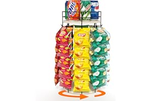 Liaakrr 360° Rotating Snack Display Stand with Secure Top Tier, Holds Drinks & Chips, 5-Tier 40-Clip Countertop Organizer for Party, Kitchen, Store