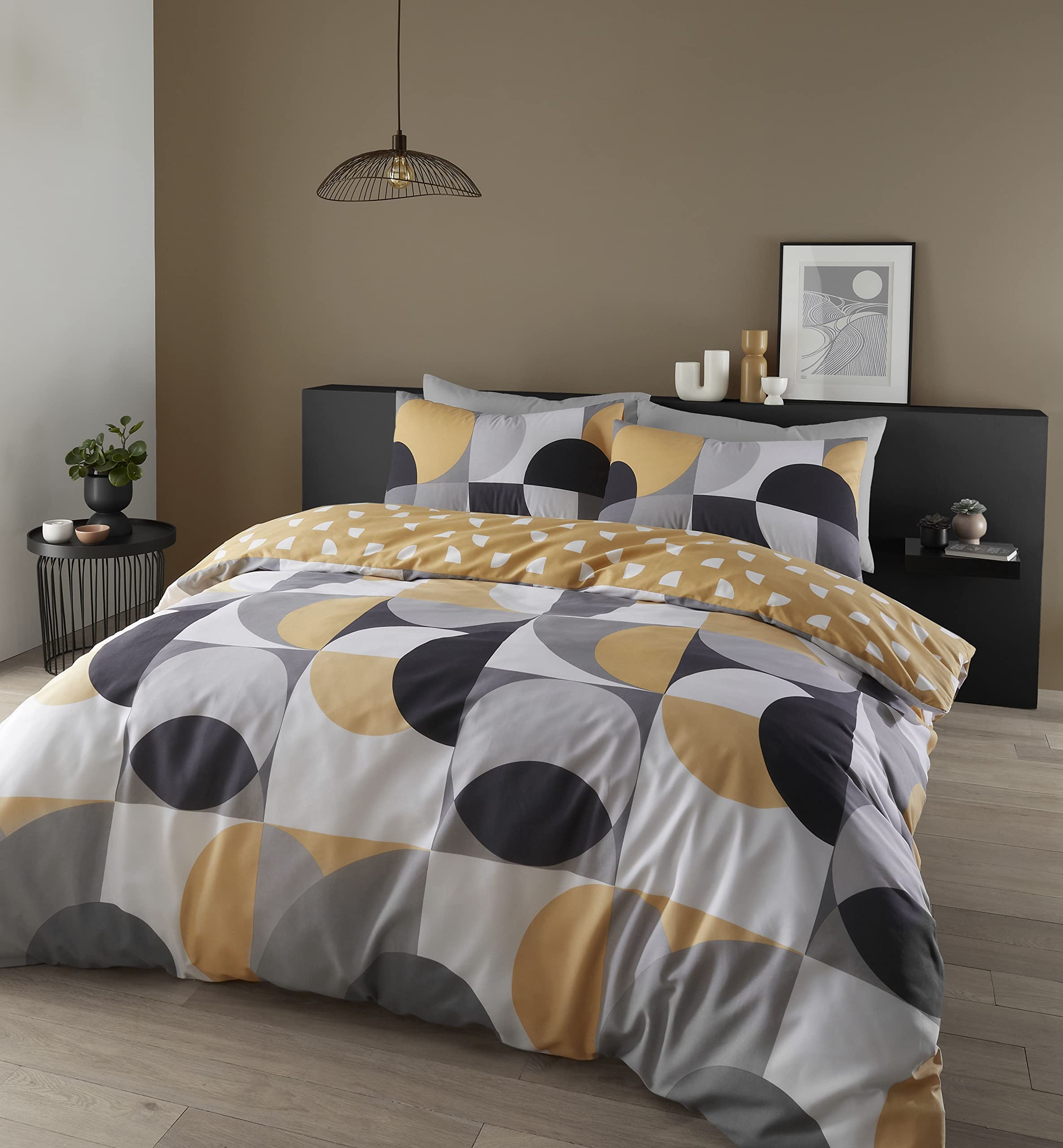 Catherine Lansfield Sirkel Geo Easy Care Single Duvet Set Ochre