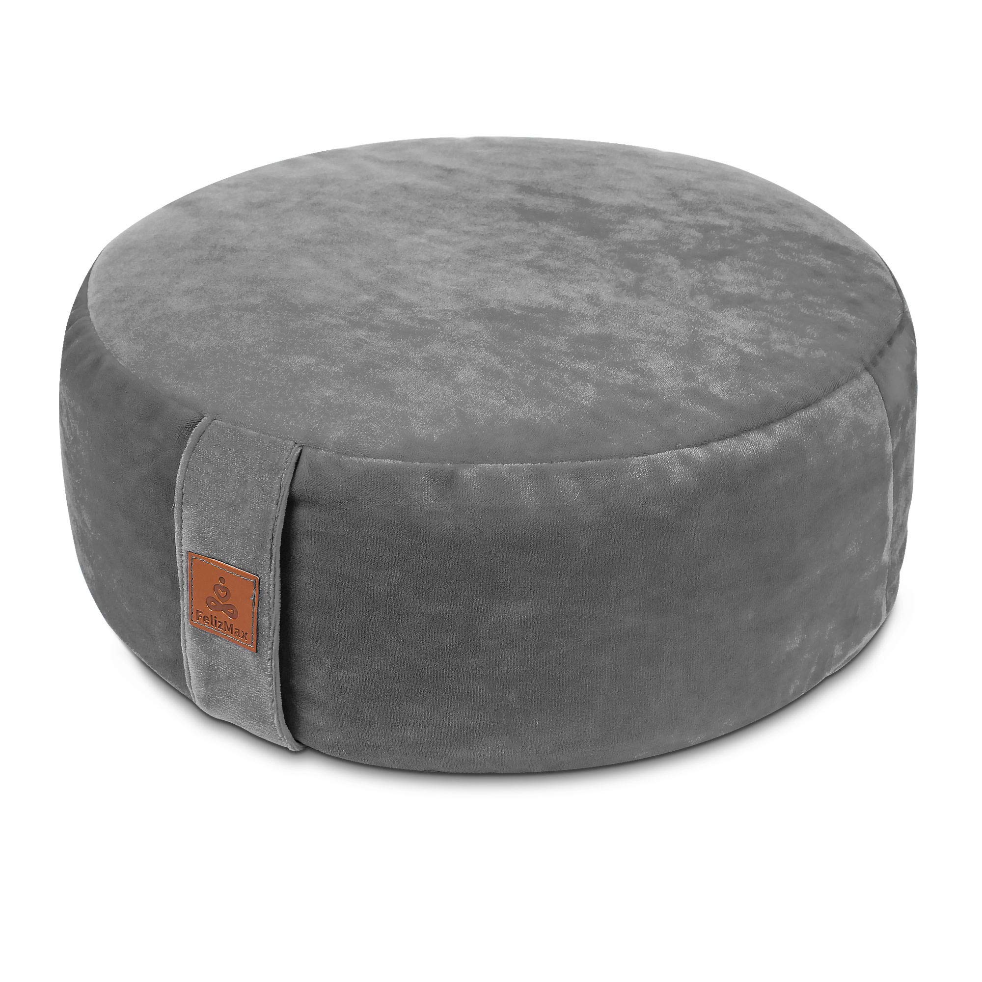 Photo 1 of Round Velvet Meditation Pillow D=13"/16" H=5.5" Yoga Bolster Floor Pouf Zafu Buckwheat Meditation Cushion for Sitting on Floor,Removable Organic Cotton Cover Kneeling Pillow (Light Grey, 16"×16")