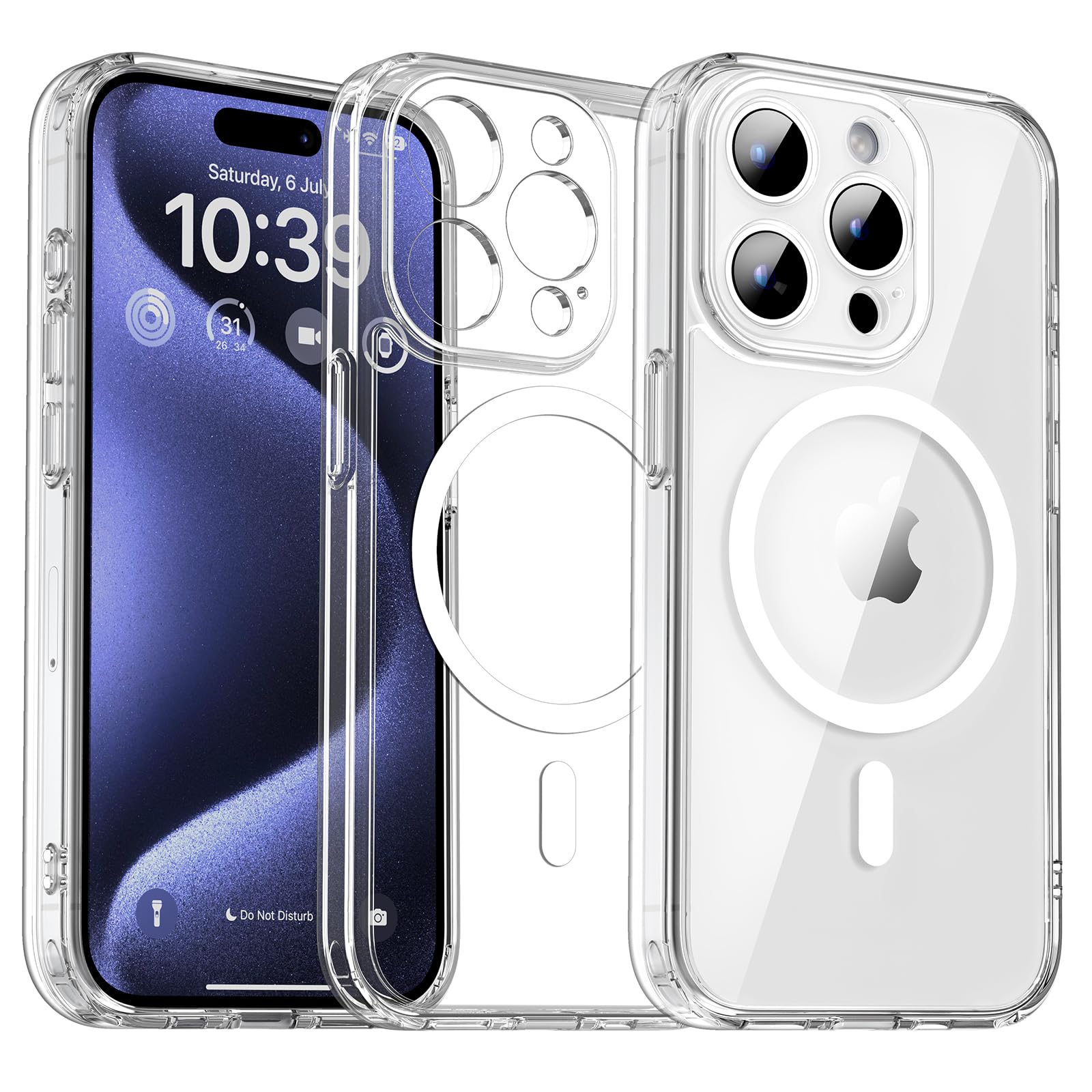 CALOOP Magnetic Case for iPhone 15 Pro Max with MagSafe,Hard Frame Sturdy Military-Grade Shockproof,Camera Full Protection Airbag Corner,Scratch & Yellowing Resistant,Crystal Phone Cover,6.7",Clear