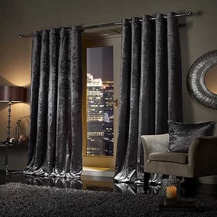 Viceroybedding Pair Of Heavy Crushed Velvet Curtains Eyelet Ring