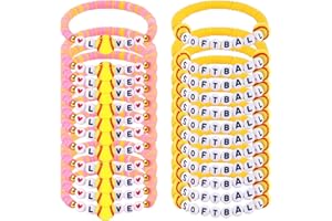 Ailefentene 24 Pcs Softball Bracelets Team Gifts Bulk, Novelty Stretch Letter Clay Beaded Softball Jewelry Sports Charm Brace