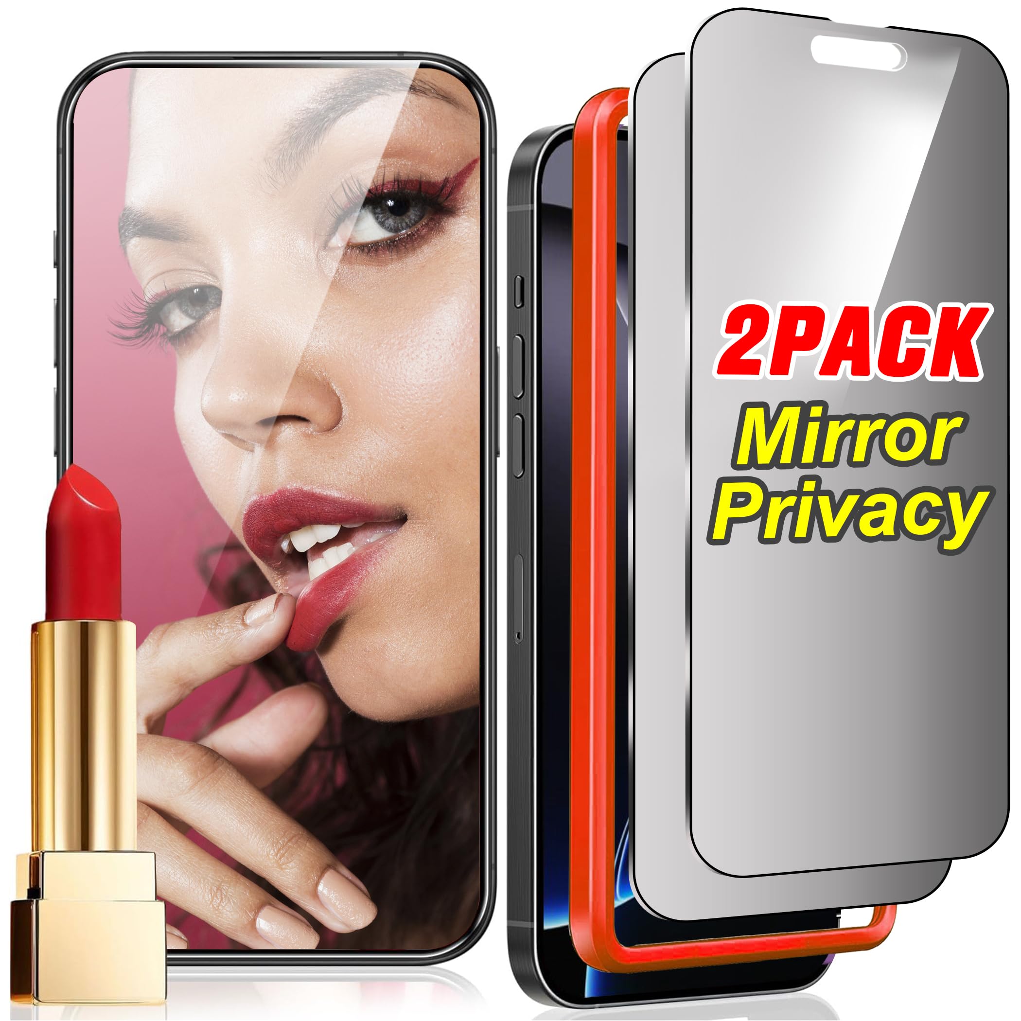 Westillux 2 Pack Privacy Screen Protector for iPhone 16 Pro Max Mirrored Tempered Glass Film for iphone16 promax Anti Spy Mirror Effect with Easy Installation Alignment Frame (6.9 inch Silver)