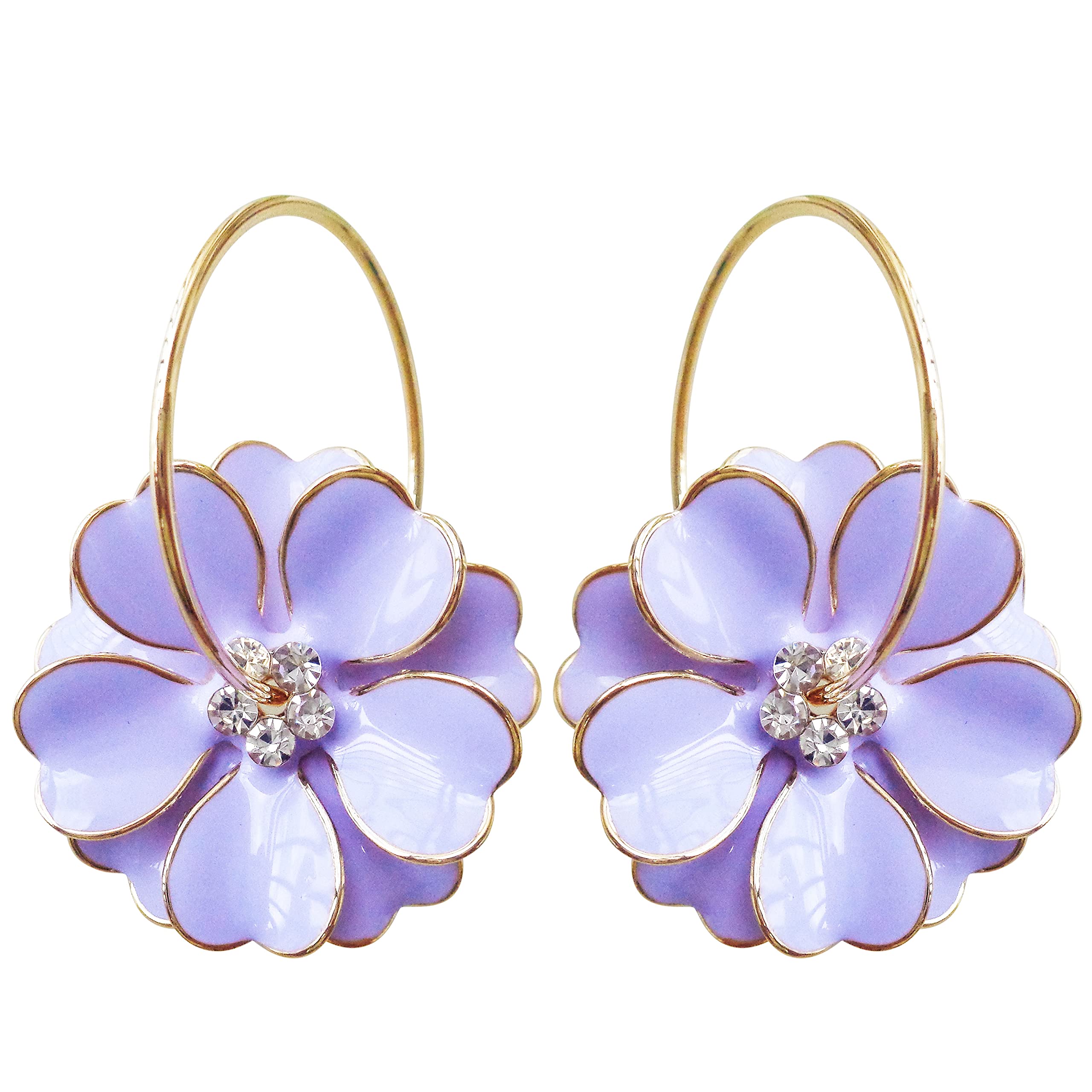 Navachi 18k Gold Plated Purple Enamel Flower Crystal Az2431e Hoop Earrings(dia. 3cm)