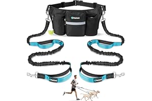 PetAmi Premium Hands Free Dog Leash for 2 Dogs, Adjustable Waist Belt Leash for Dog Walking, Fanny Pack Accessories Bag Dual Bungee Leash for Running, Hiking, Jogging, Biking, Black