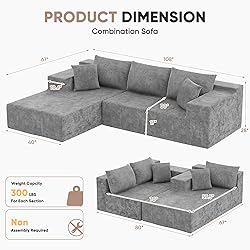 Homall 108" Modular Sectional Sofa, Boneless Couch