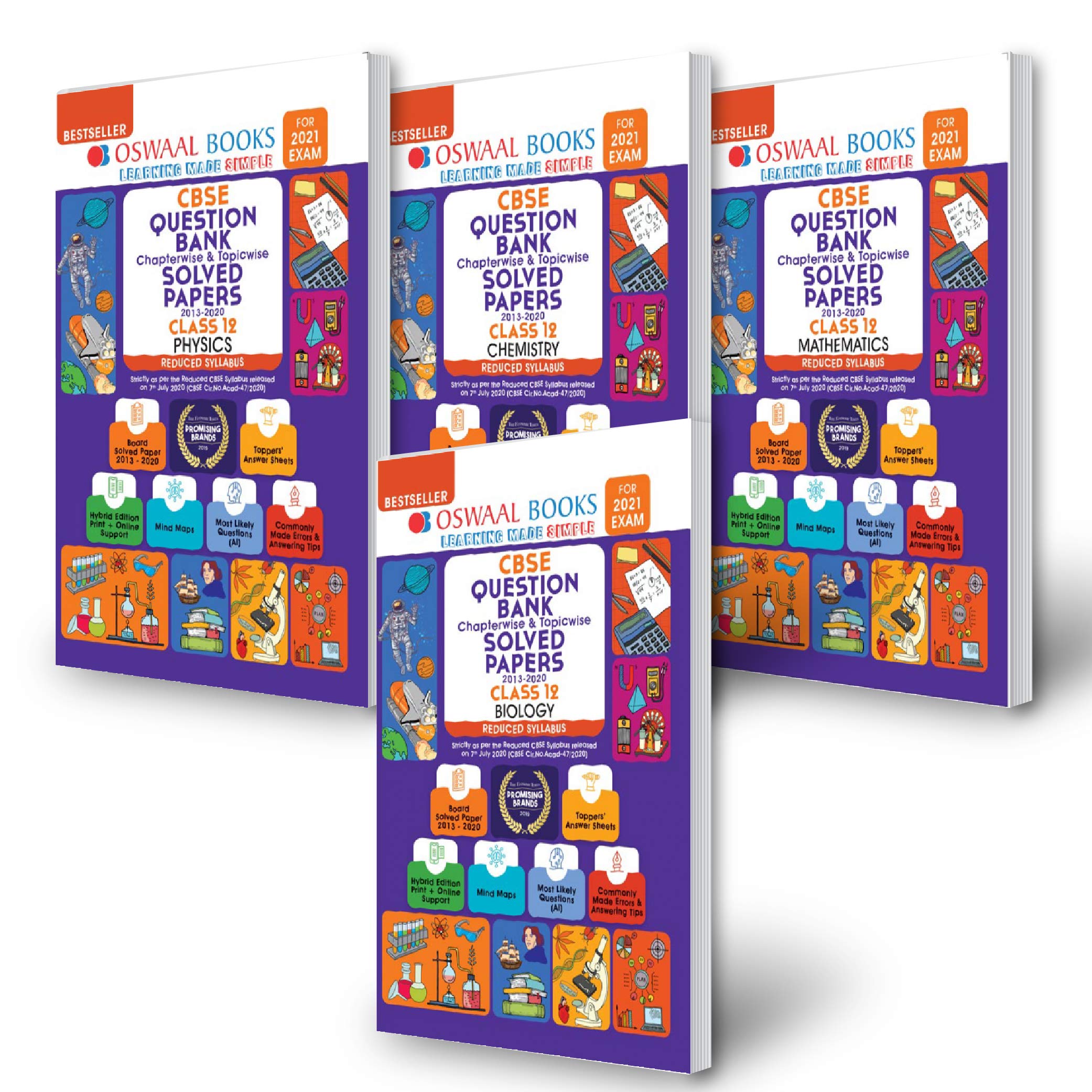 Oswaal CBSE Question Bank Class 12 (Set of 4 Books) Physics, Chemistry, Biology, Mathematics (Reduced Syllabus for 2021 Exam)