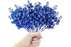 Joytential 24 Pack Christmas Glitter Berries Stems, 8.5 Inch Artificial Christmas Picks, Berry Branches for Christmas Tree Or