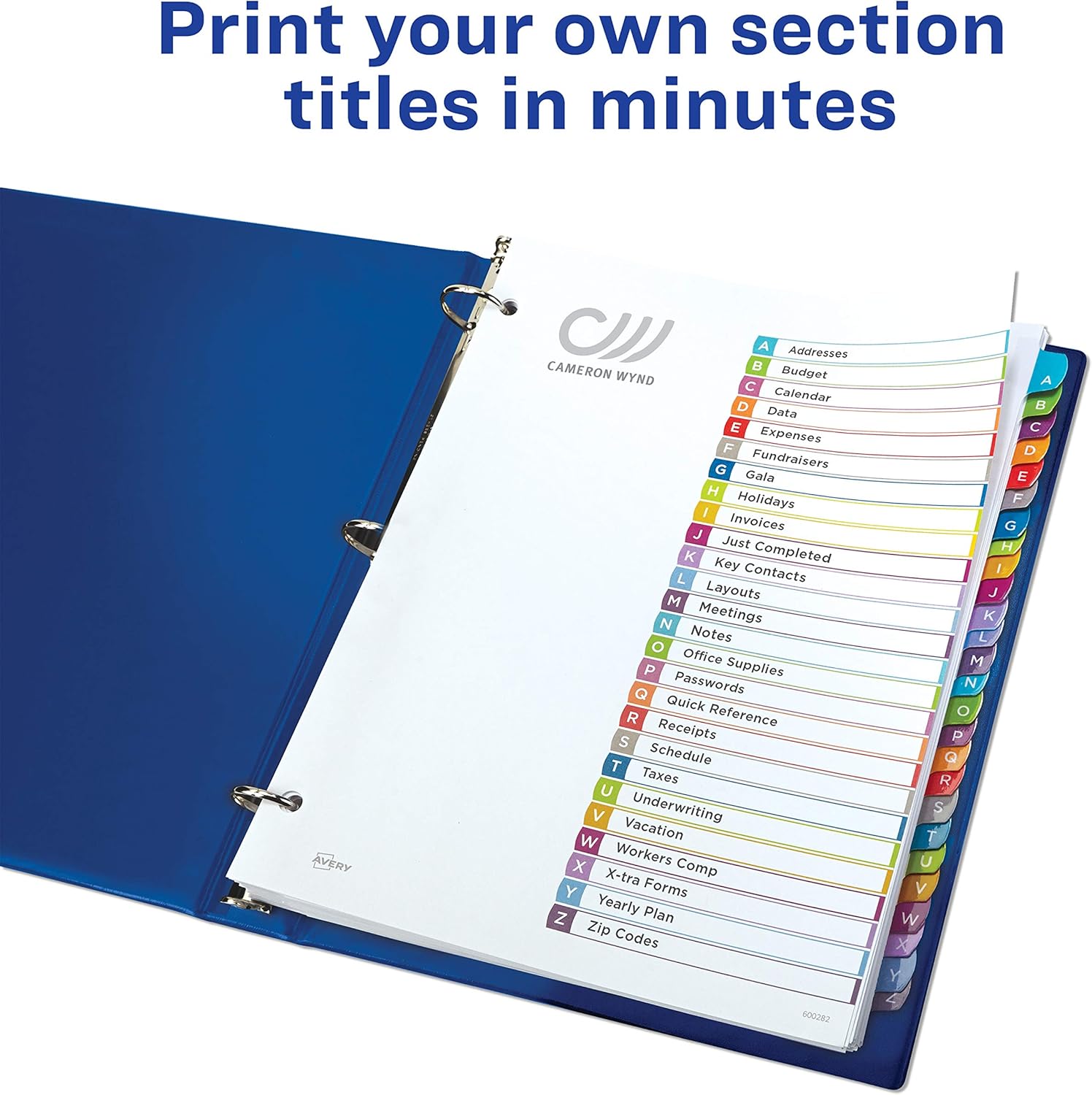 Avery A-Z Tab Dividers for 3 Ring Binders, Customizable Table of Contents, Multicolor Tabs, 3 Sets (44225) : Office Products