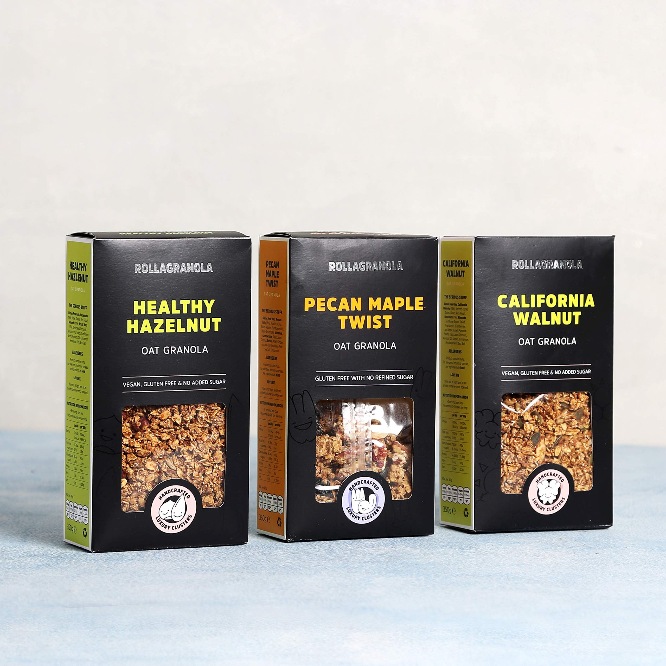 Rollagranola: Variety Pack - Pecan & Maple Twist, Awesome Almond & Healthy Hazelnut - 100% Natural Wholefoods, Handcrafted in The UK, Gluten Free, Granola | No Added Sugar - 3X350g Variety Pack