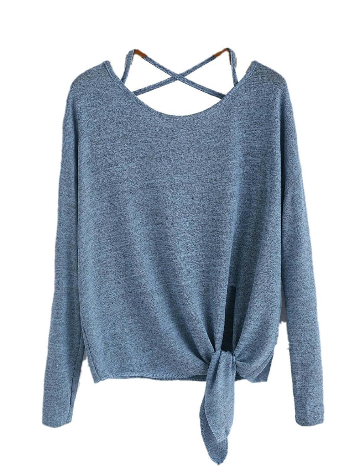 vitans women drop shoulder criss cross tie front t-shirt (blue, one size)