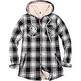 ThCreasa Womens Sherpa Lined Plaid Hooded Flannel Jacket with Hand Pockets Button Down Shirt Jackets