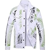 LAMKUKU Mens Denim Jacket Ripped Slim Jean Jacket Coat for Men