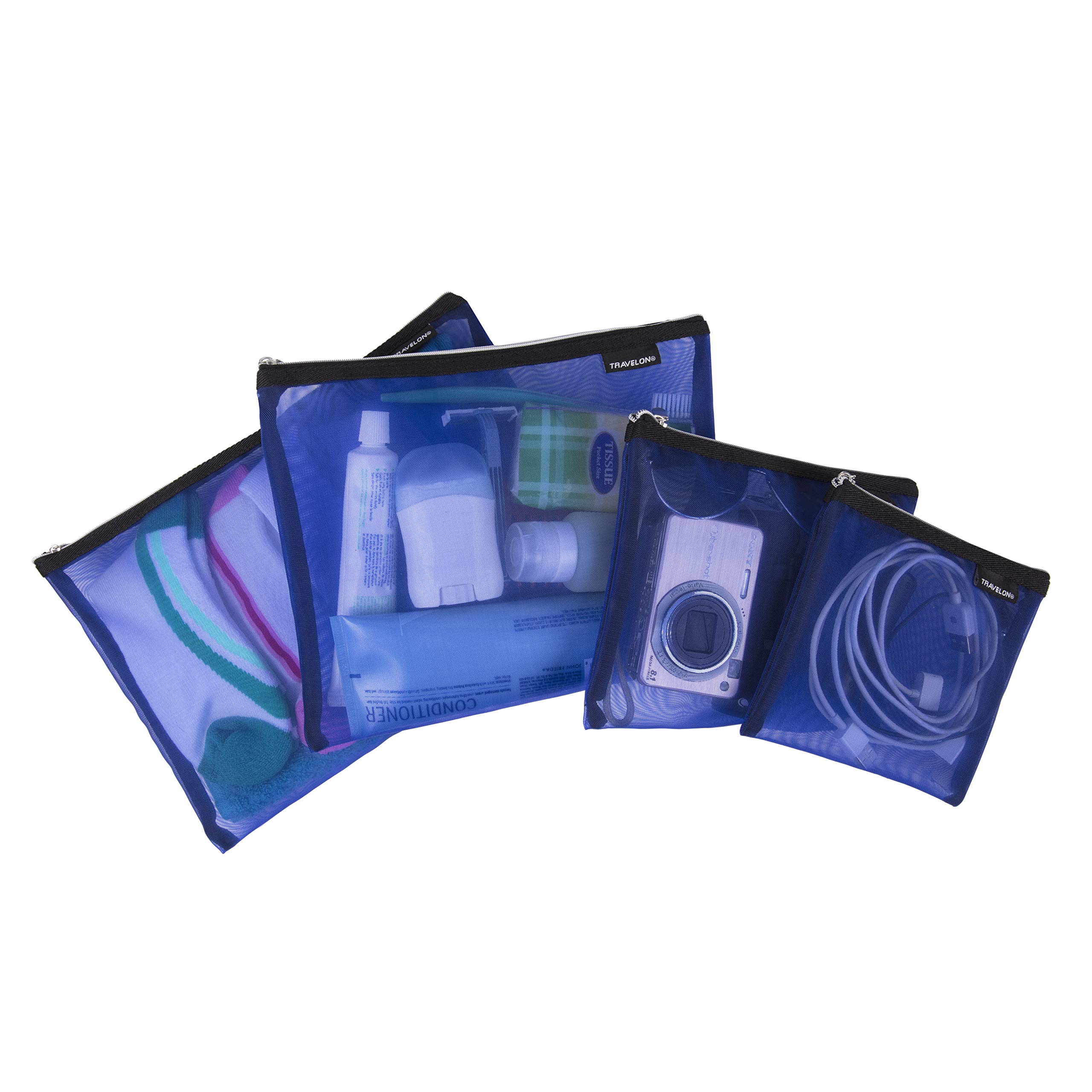 Travelon Set of 4 Mesh Bags, Blue, 9.5 x 12.75 x 0.5, Travelon Set of 4 Mesh Bags