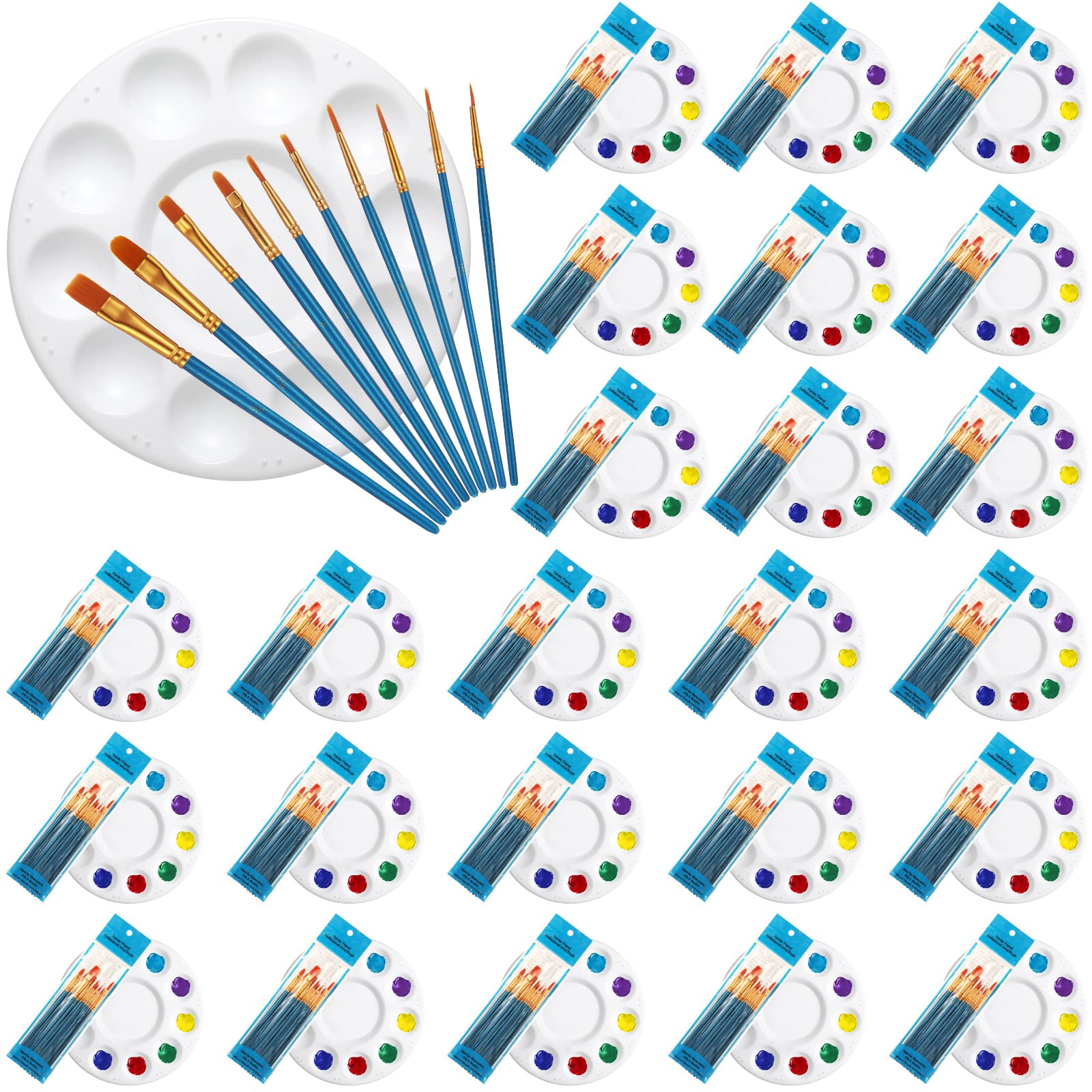 Photo 1 of Fumete 24 Sets 264 Pcs Paint Brushes Pallete Set, Including 240 Nylon Hair Paint Brushes and 24 Round Painting Tray Palette for Acrylic Painting and DIY Crafts for Kids and Adults