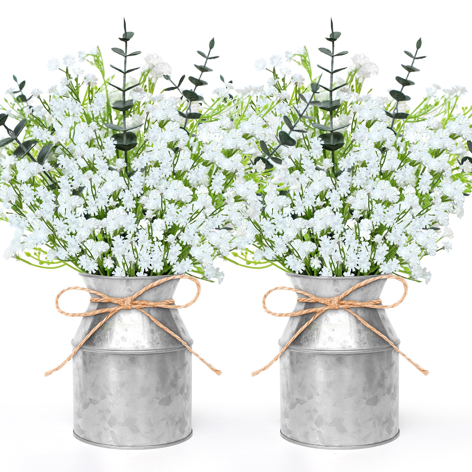 Photo 1 of 2 Pack Babys Breath Flowers Mason Jar Table Centerpiece, Artificial Babys Breath Flowers Eucalyptus Leaves Stems Faux Silver Dollar Bouquets for Summer Farmhouse Table Centerpiece Home Wedding Decor