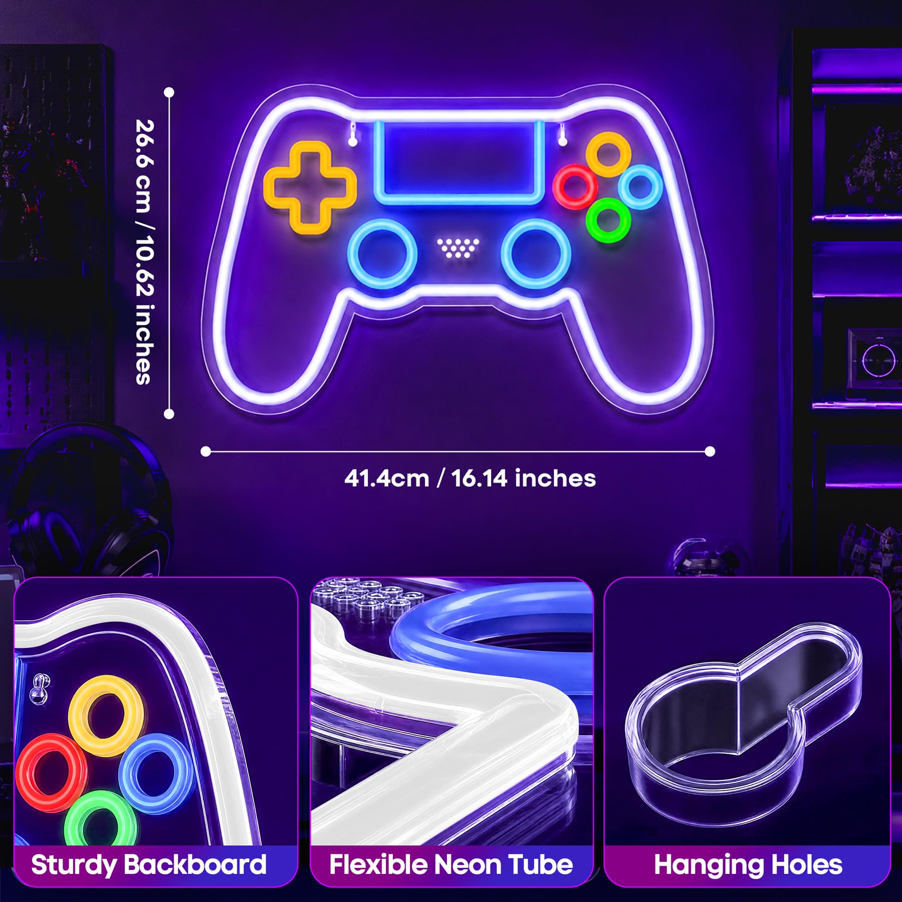 Neon Schild für Gaming Zimmer Dekoration mit 10 Lichtern, Neon Schild Gaming Zubehör für Raumdekoration, Gamepad Licht Schild für Schlafzimmer-Wand 5