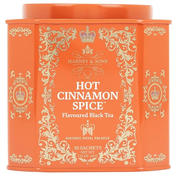 HARNEY & SONS HOT CINNAMON SPICE TEA TIN – BLACK TEA WITH ORANGE & SWEET CLOVE – 2.67 OUNCES, 30 SACHETS