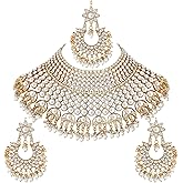 Aheli Wedding Designer Faux Kundan Studded Choker Necklace with Maang Tikka Set Indian Ethnic Bharatanatyam jewellery set Gift for Women