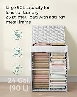 SONGMICS Handwoven Laundry Basket 90L White with Lid and Handles LCB51WT view 5
