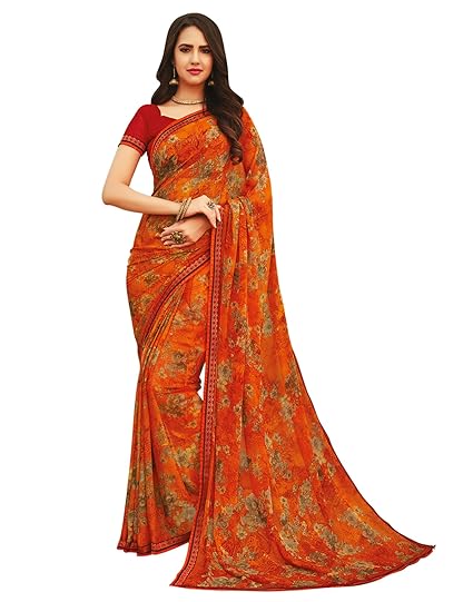 Women's Chiffon Printed Saree with Blouse