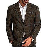 PJ PAUL JONES Mens Blazer Vintage Herringbone Tweed Blazer Two Button Wool Blend Sport Coat with Pocket Square