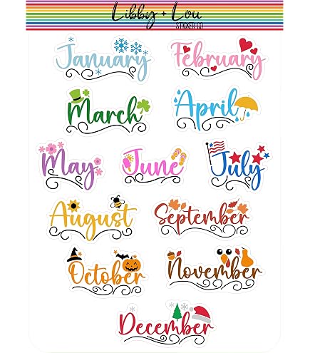 Accent Design Papier Akzente Aufkleber – Monate & Zahlen, Schwarz | Große Aufkleber Für Kalender, Scrapbooking & Bullet Journals
