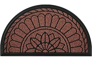 Mibao Half Round Door Mat, Non-Slip Welcome Entrance Way Mat, Durable Rubber Door Mats, Low-Profile Heavy Duty Doormat, Half Circle Mats for Garage, Patio, High Traffic Areas, 18" x 30", Maroon
