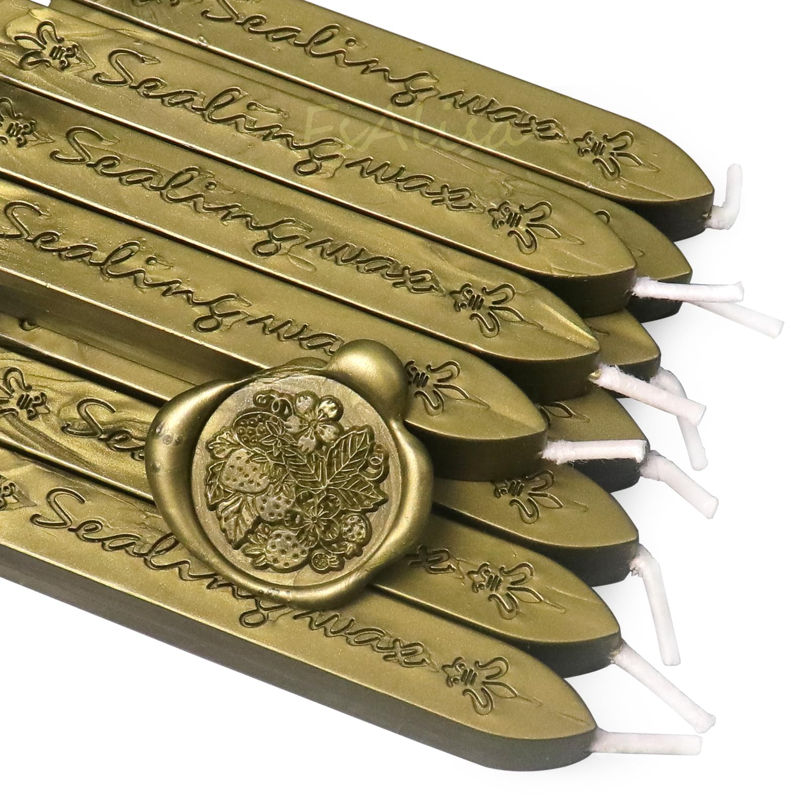 Green Gold Sealing Wax Sticks with Wick, fsalisa 10Pcs Wax Seal Sticks for Wax Seal Stamp Decorative Wedding Invitations, Cards Envelopes, Gift Packages