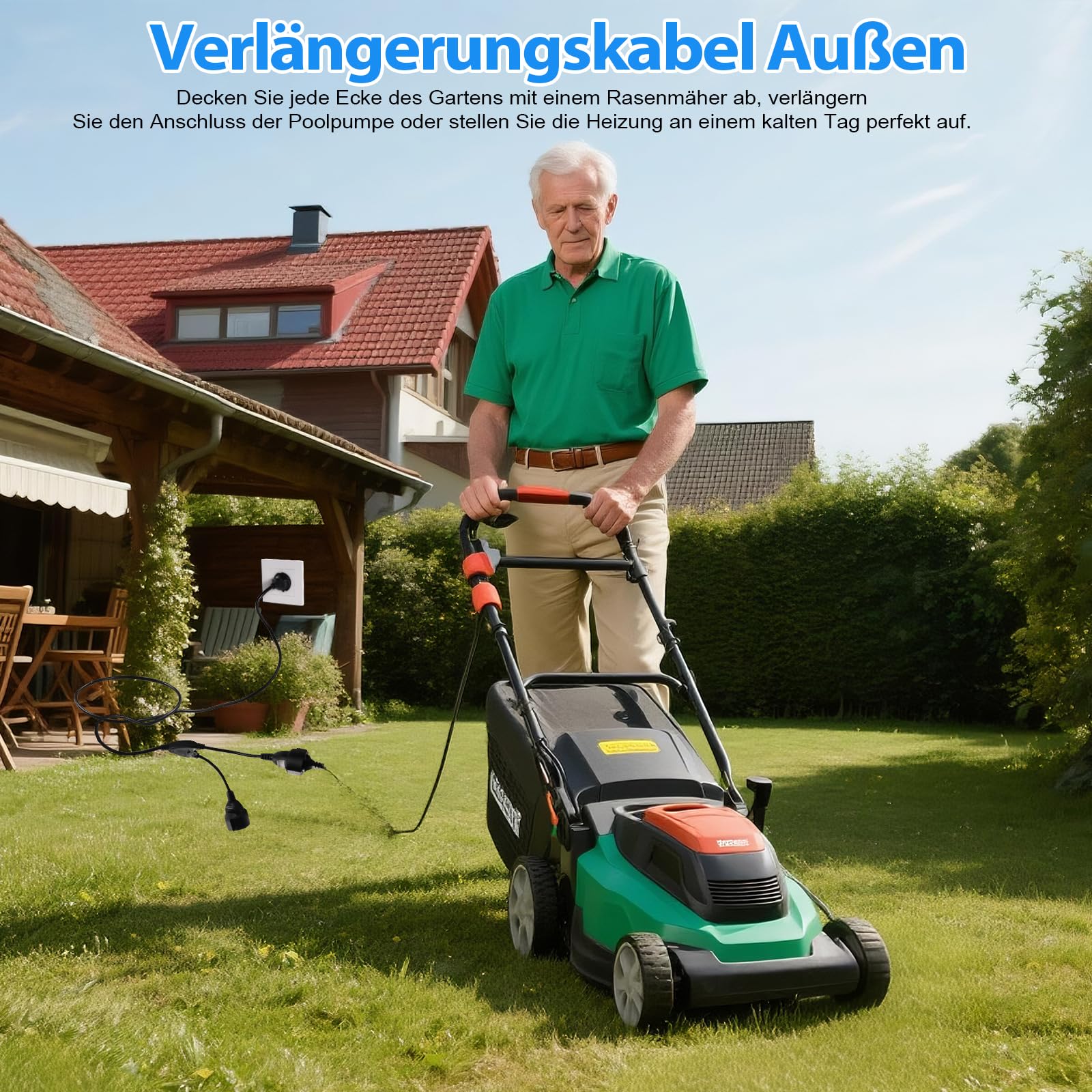 Verlängerungskabel Doppelstecker für Steckdose 2m, Schuko Mehrfachstecker 2 Fach Steckdosen 2er Steckdosenadapter 3680W Verlängerung Doppelsteckdose Außen für Zuhause, Büro Außenbereich Schwarz 6