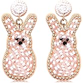 Boderier Easter Earrings for Women Beaded Easter Bunny Eggs Carrot Drop Dangle Earrings Easter Gifts for Women
