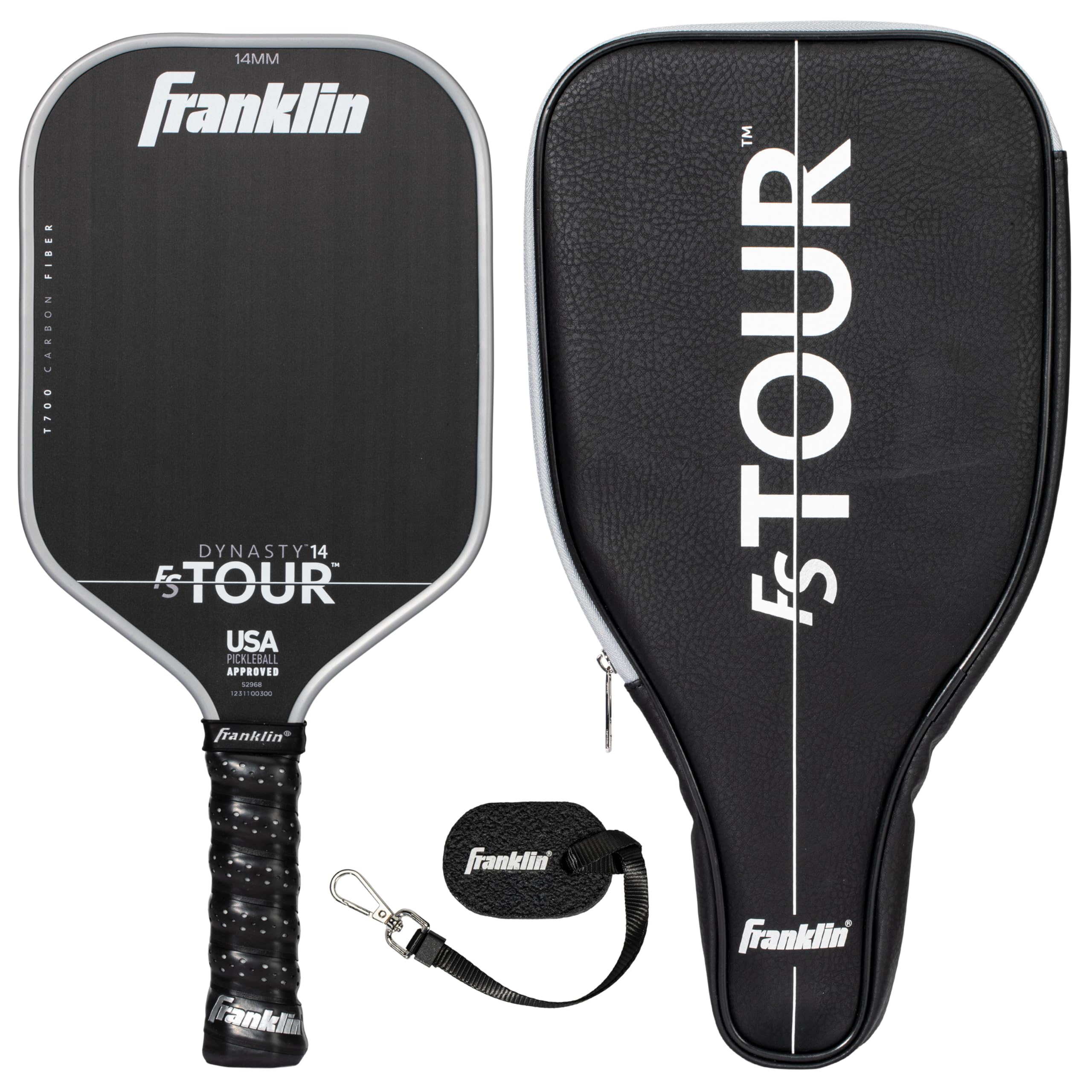 Franklin Sports Pro Pickleball Paddle Set – FS Tour Series Carbon Fiber Pickleball Paddle, Paddle Cover + Paddle Eraser – Official USA Pickleball (USAPA) Approved Paddle Set – Dynasty 14mm Core – Grey
