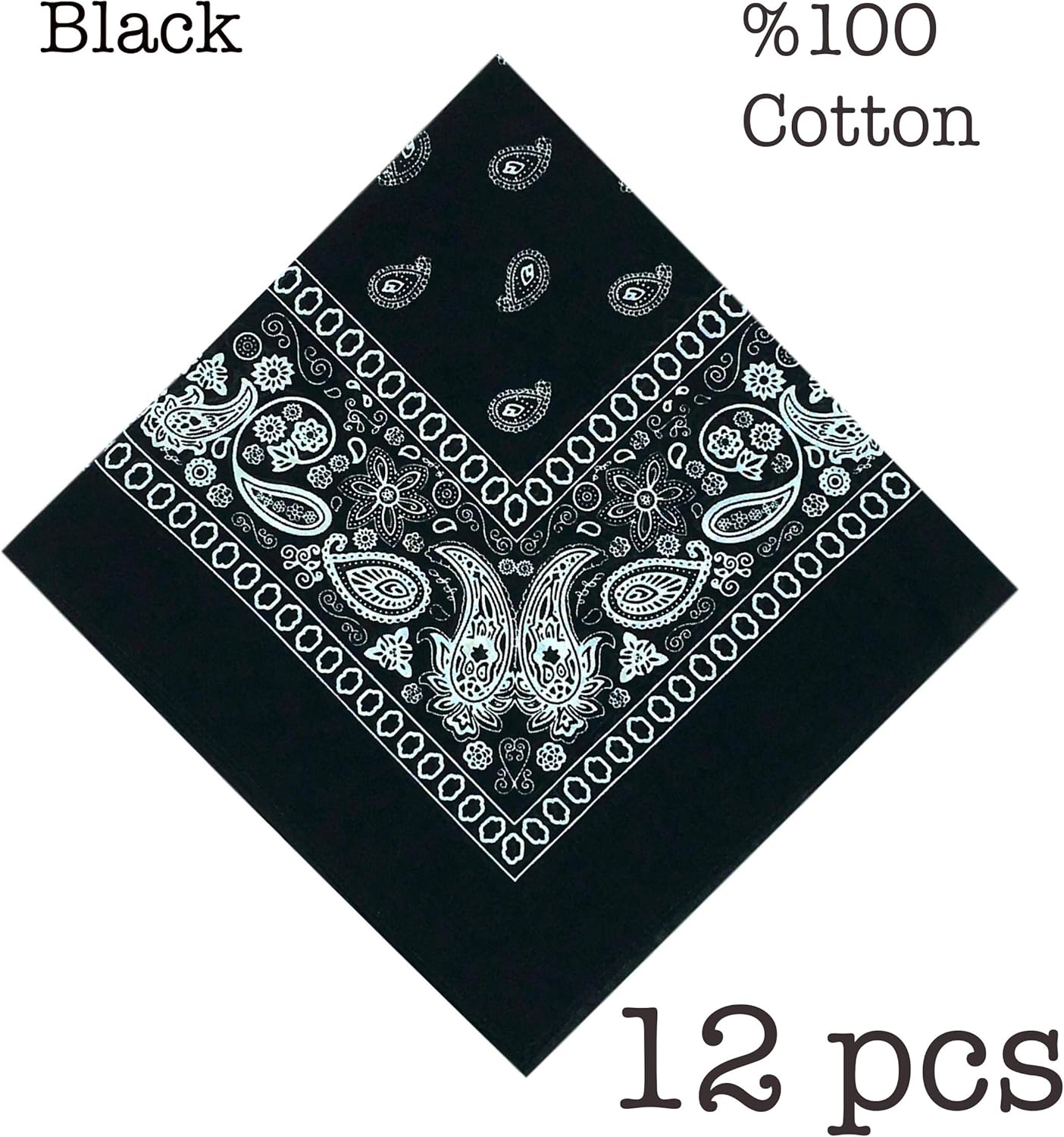 CD Bandana |100% Cotton, 12-Pack Bandanas for Women, Men, Dozen Novelty Headband (Black): Clothing