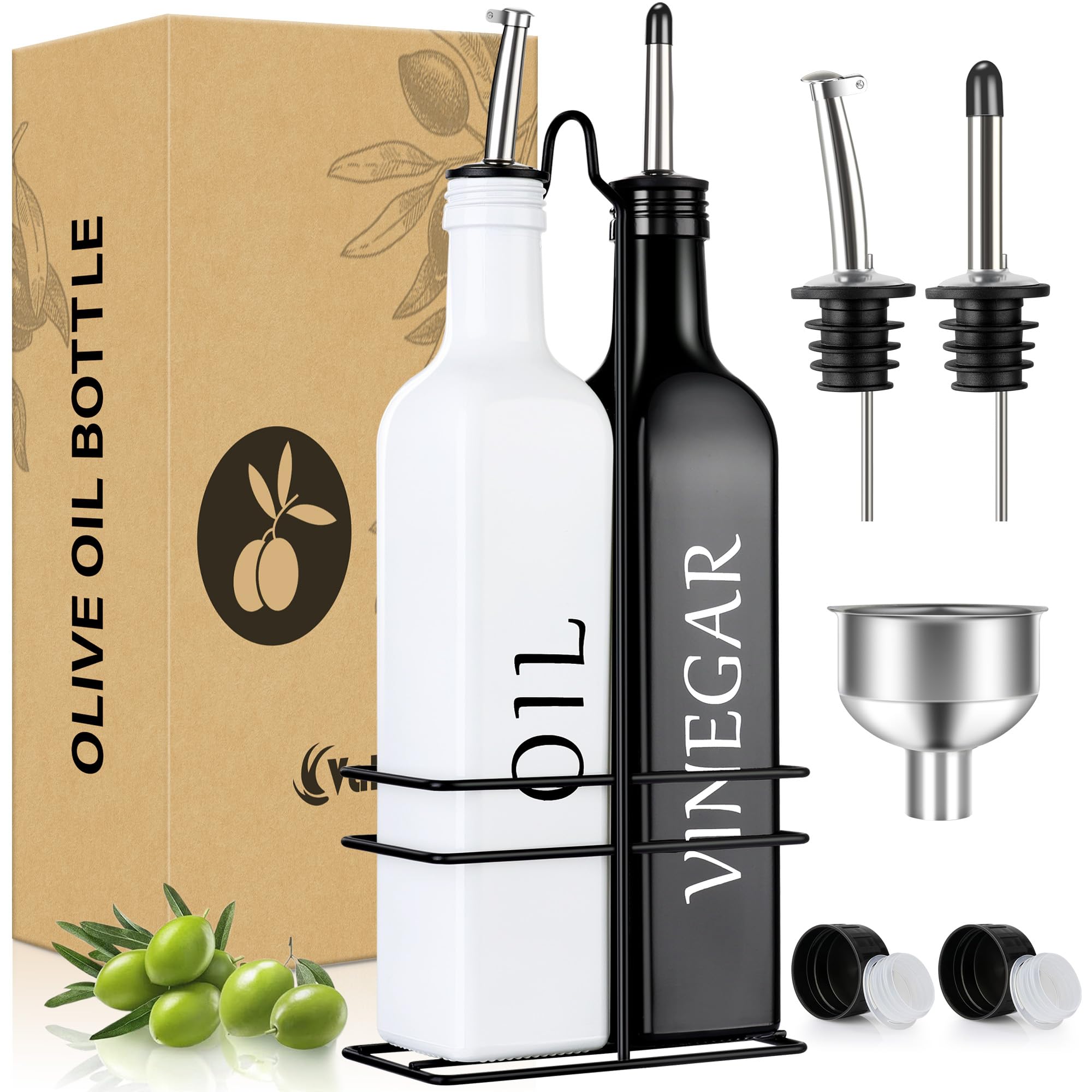 Photo 1 of ***(MISSING ACCESSORIES)***Vakoo Oil and Vinegar Dispenser Set - 17oz/500ml, Extra Thick Glass, Leak-Proof, Olive Oil Dispenser Bottle for Kitchen (White Black)