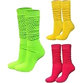 WILLBASIC Neon Slouch Scrunch Socks 3 Pairs 80s Accessories for Women, Neon Women's Leg Warmers Heavy Soft Extra Long Socks