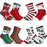 SATINIOR 8 Pairs Fuzzy Christmas Socks - Plush Slipper Socks for Women (Simple Style)