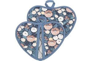 DONFAMDS Heat Resistant Oven Gloves 2pcs Mini Pot Holders Blue Heart-Shaped Non-Slip Oven Mitts for Baking