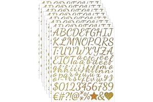 LAJEBZOM 8 Sheets Letter Stickers 840 PCS Gold Glitter Script Alphabet Stickers 1 Inch – Self Adhesive Shiny Vinyl Letters and Numbers for Graduation Cap,DIY Crafts, Party Decor Card Making,Gift Tags（Gold ）